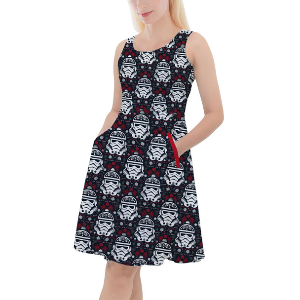 Skater Dress with Pockets - Stormtrooper Ugly Christmas Holiday Sweater