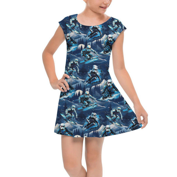 Girls Cap Sleeve Pleated Dress - Snowboard Troopers