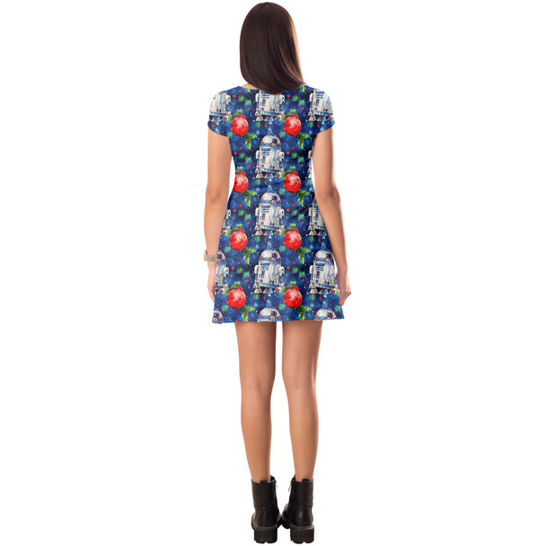 Short Sleeve Dress - Little Blue Christmas Droid