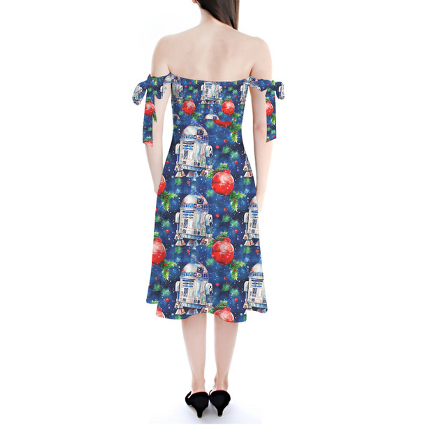 Strapless Bardot Midi Dress - Little Blue Christmas Droid