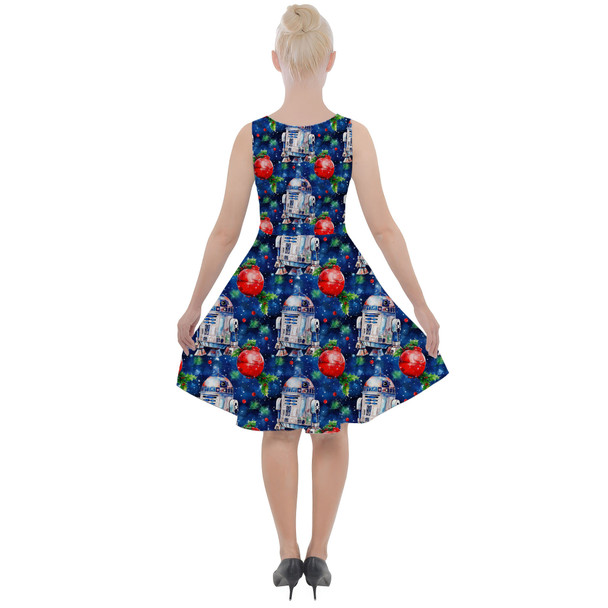 Skater Dress with Pockets - Little Blue Christmas Droid