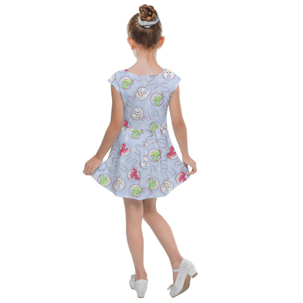 Girls Cap Sleeve Pleated Dress - Winter Mouse Balloons