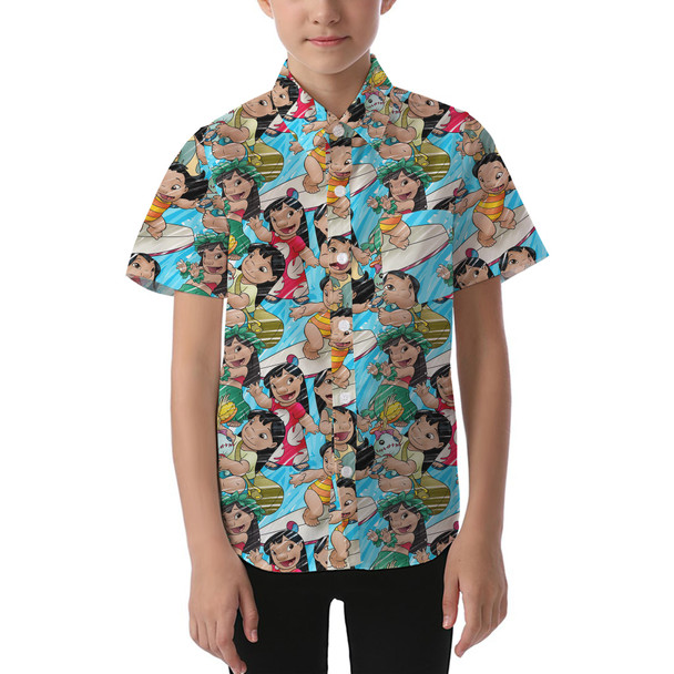 Kids' Button Down Short Sleeve Shirt - Lilo and Scrump Sketched