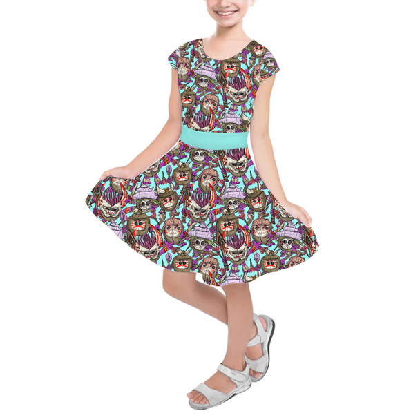 Girls Short Sleeve Skater Dress - Moana's Kakamora