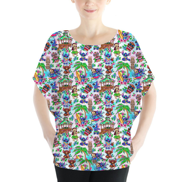 Batwing Chiffon Top - Bright Lilo and Stitch Hand Drawn