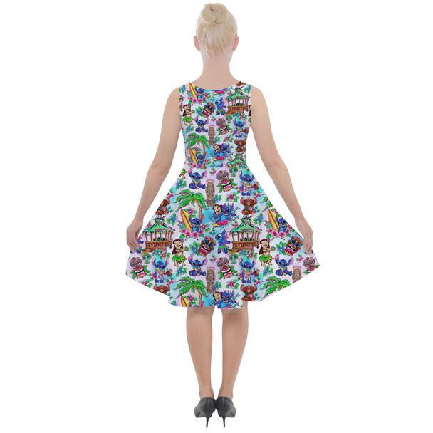 Skater Dress with Pockets - Bright Lilo and Stitch Hand Drawn