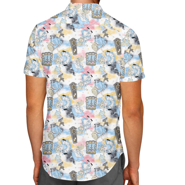 Men's Button Down Short Sleeve Shirt - Alice Down The Rabbit Hole