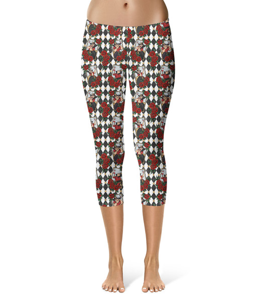 Sport Capri Leggings - Queen of Hearts Playing Cards