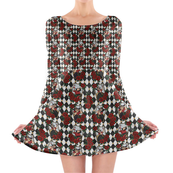 Longsleeve Skater Dress - Queen of Hearts Playing Cards