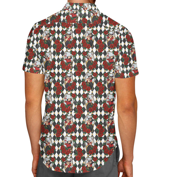 Men's Button Down Short Sleeve Shirt - Queen of Hearts Playing Cards