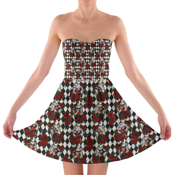 Sweetheart Strapless Skater Dress - Queen of Hearts Playing Cards