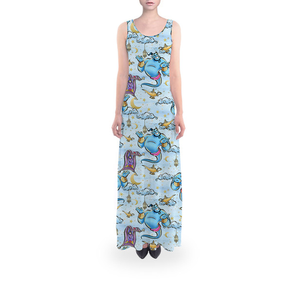 Flared Maxi Dress - Whimsical Genie and Magic Carpet