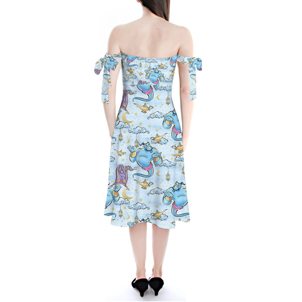 Strapless Bardot Midi Dress - Whimsical Genie and Magic Carpet