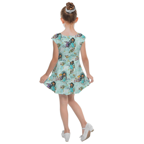 Girls Cap Sleeve Pleated Dress - Whimsical Princess Jasmine