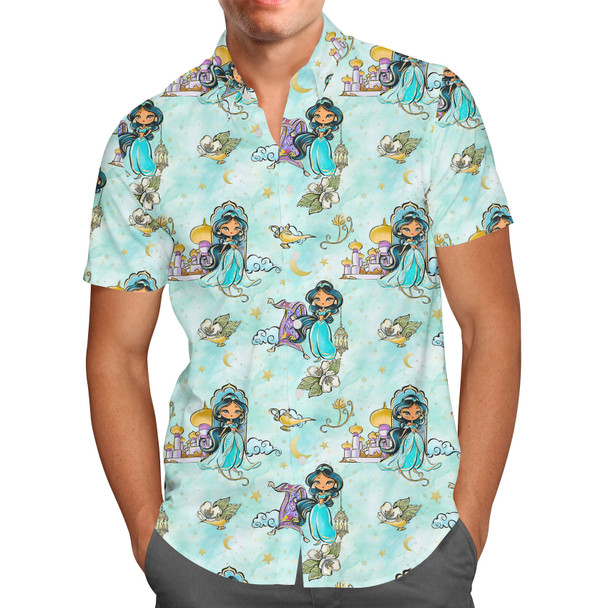 Men's Button Down Short Sleeve Shirt - Whimsical Princess Jasmine