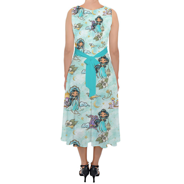 Belted Chiffon Midi Dress - Whimsical Princess Jasmine