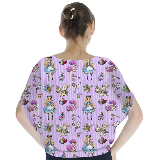 Batwing Chiffon Top - Whimsical Alice And The White Rabbit