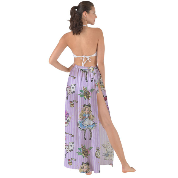 Maxi Sarong Skirt - Whimsical Alice And The White Rabbit