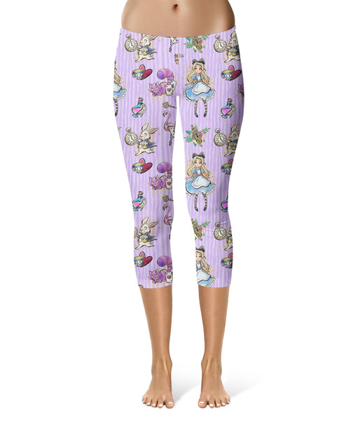 Sport Capri Leggings - Whimsical Alice And The White Rabbit