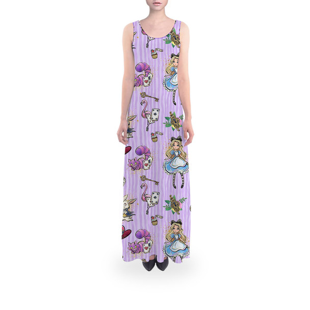 Flared Maxi Dress - Whimsical Alice And The White Rabbit