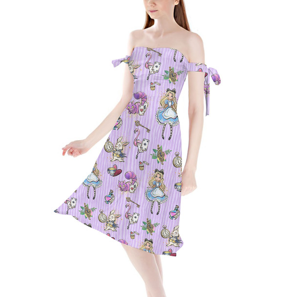 Strapless Bardot Midi Dress - Whimsical Alice And The White Rabbit