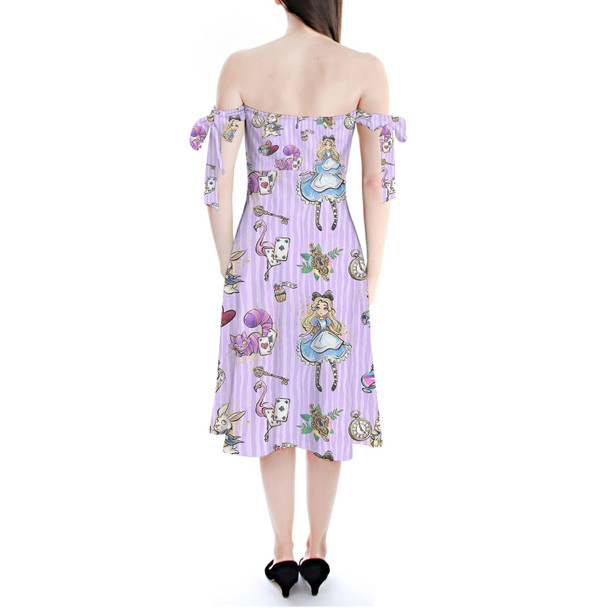 Strapless Bardot Midi Dress - Whimsical Alice And The White Rabbit