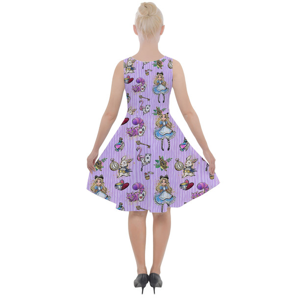 Skater Dress with Pockets - Whimsical Alice And The White Rabbit