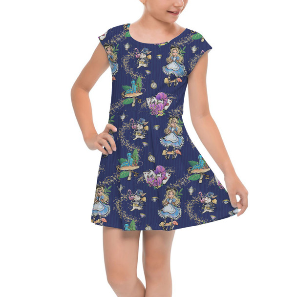 Girls Cap Sleeve Pleated Dress - Whimsical Wonderland