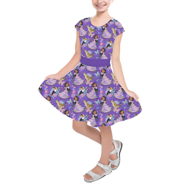 Girls Short Sleeve Skater Dress - Whimsical Isabela