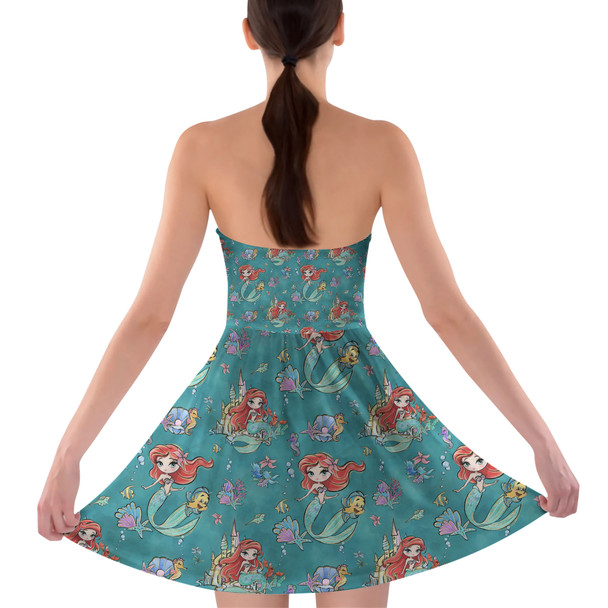 Sweetheart Strapless Skater Dress - Whimsical Ariel