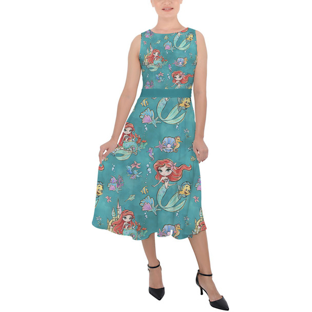 Belted Chiffon Midi Dress - Whimsical Ariel