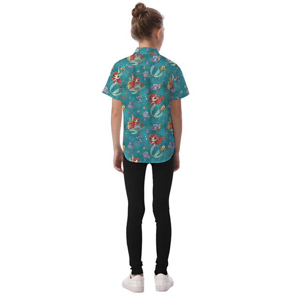 Kids' Button Down Short Sleeve Shirt - Whimsical Ariel