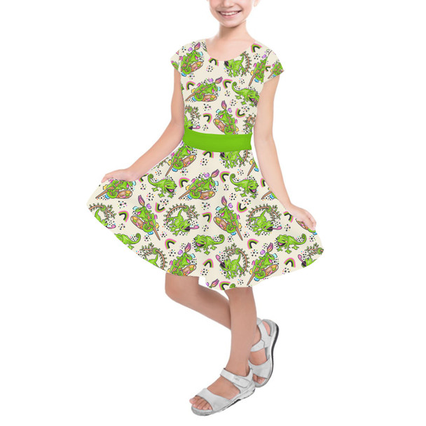 Girls Short Sleeve Skater Dress - Tangled Pascal Paints