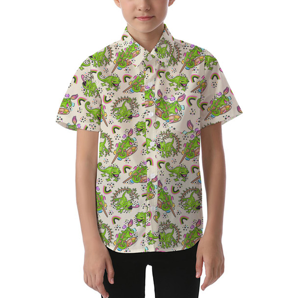 Kids' Button Down Short Sleeve Shirt - Tangled Pascal Paints