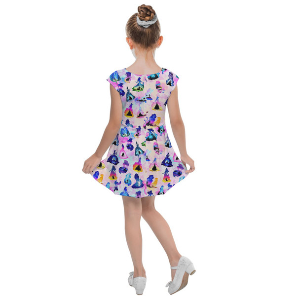 Girls Cap Sleeve Pleated Dress - Princess And Classic Animation Silhouettes