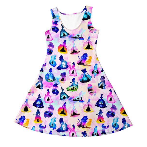 Girls Sleeveless Dress - Princess And Classic Animation Silhouettes