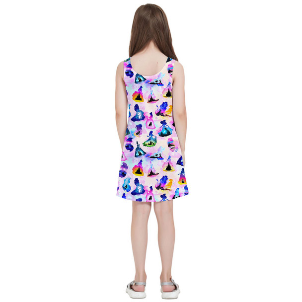 Girls Sleeveless Dress - Princess And Classic Animation Silhouettes