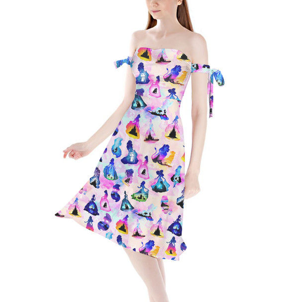 Strapless Bardot Midi Dress - Princess And Classic Animation Silhouettes