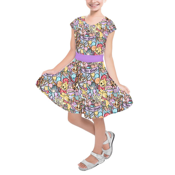 Girls Short Sleeve Skater Dress - Pooh Birthday Party