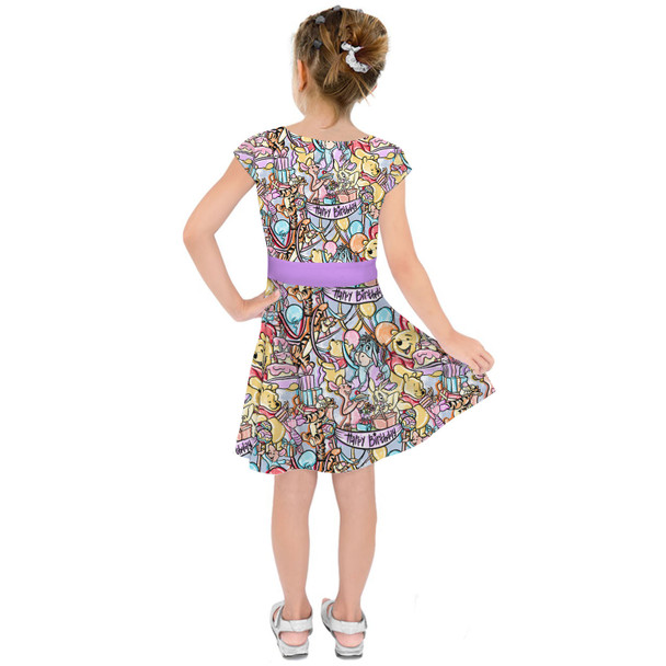 Girls Short Sleeve Skater Dress - Pooh Birthday Party