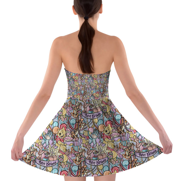 Sweetheart Strapless Skater Dress - Pooh Birthday Party