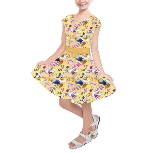 Girls Short Sleeve Skater Dress - Donald and Daisy Marathon Match Up