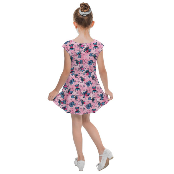 Girls Cap Sleeve Pleated Dress - Valentine's Stitch