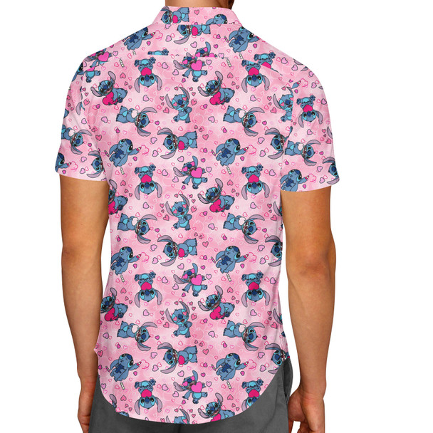 Men's Button Down Short Sleeve Shirt - Valentine's Stitch