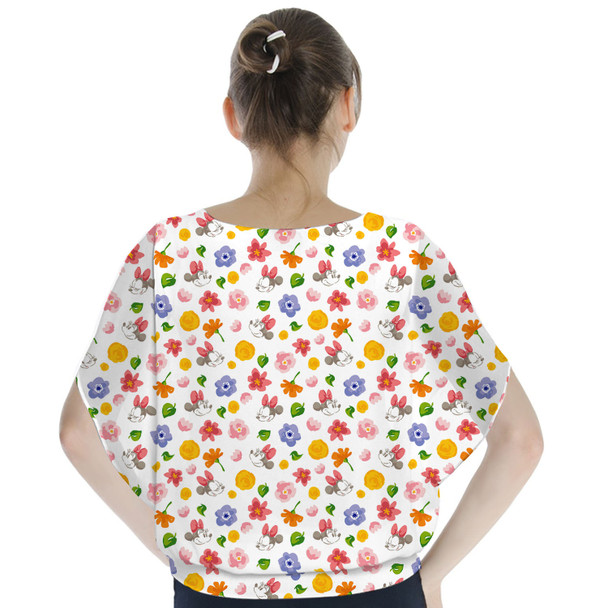 Batwing Chiffon Top - White Floral Mickey & Minnie