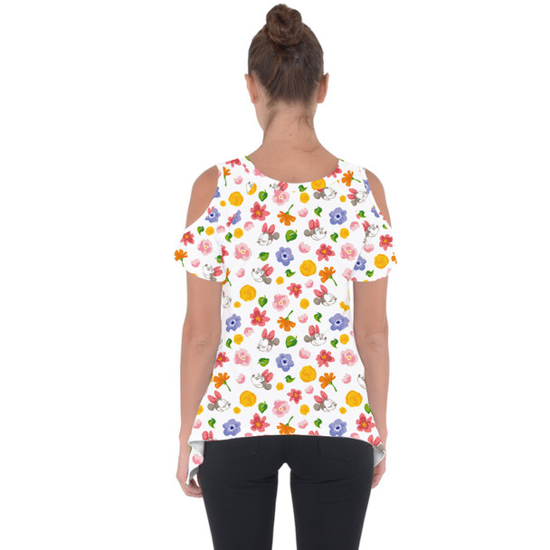 Cold Shoulder Tunic Top - White Floral Mickey & Minnie