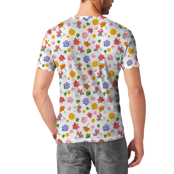 Men's Cotton Blend T-Shirt - White Floral Mickey & Minnie