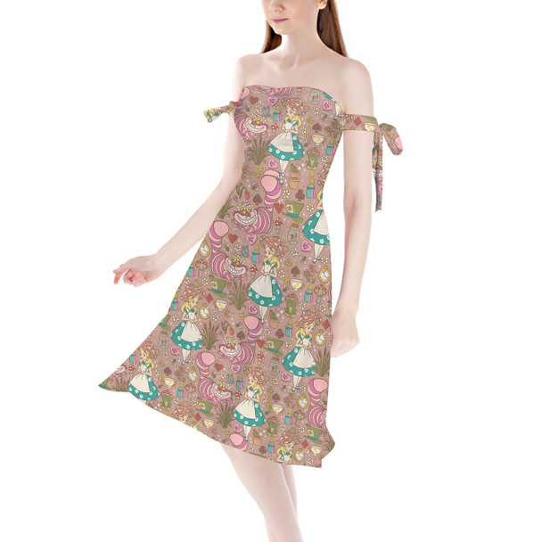 Strapless Bardot Midi Dress - Cottagecore Alice in Wonderland