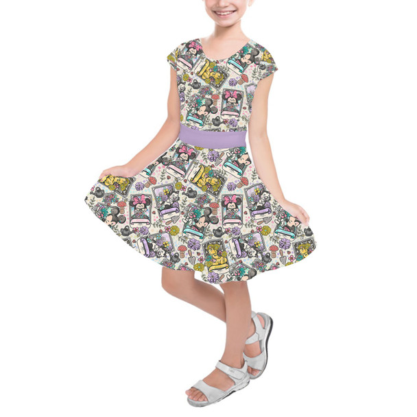 Girls Short Sleeve Skater Dress - Mouse & Friends Garden Seed Packets