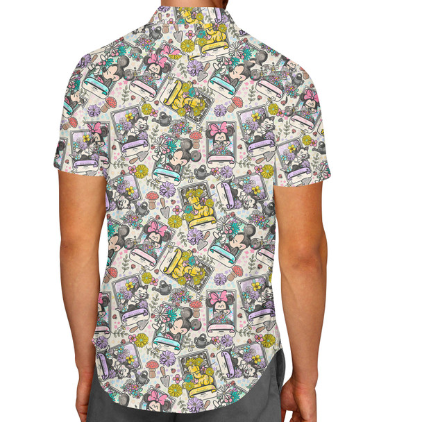 Men's Button Down Short Sleeve Shirt - Mouse & Friends Garden Seed Packets